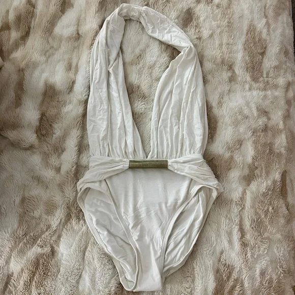 NEW Carmen Marc Valvo Deep Plunge Neckline One Piece Bathing Swim Suit Sz 10 - Picture 1 of 4